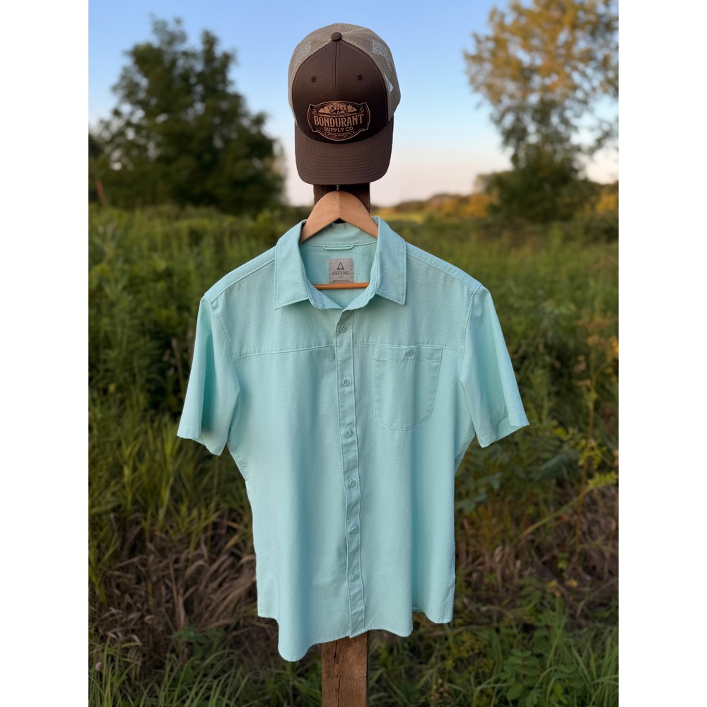 Ascend Mens Mint Green Short Sleeve Button Down Hiking Trail Shirt Large